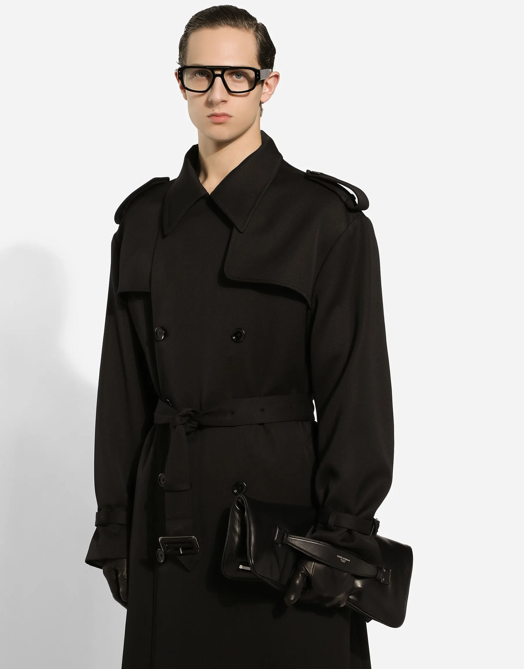 Double-breasted wool trench coat