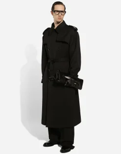 Double-breasted wool trench coat