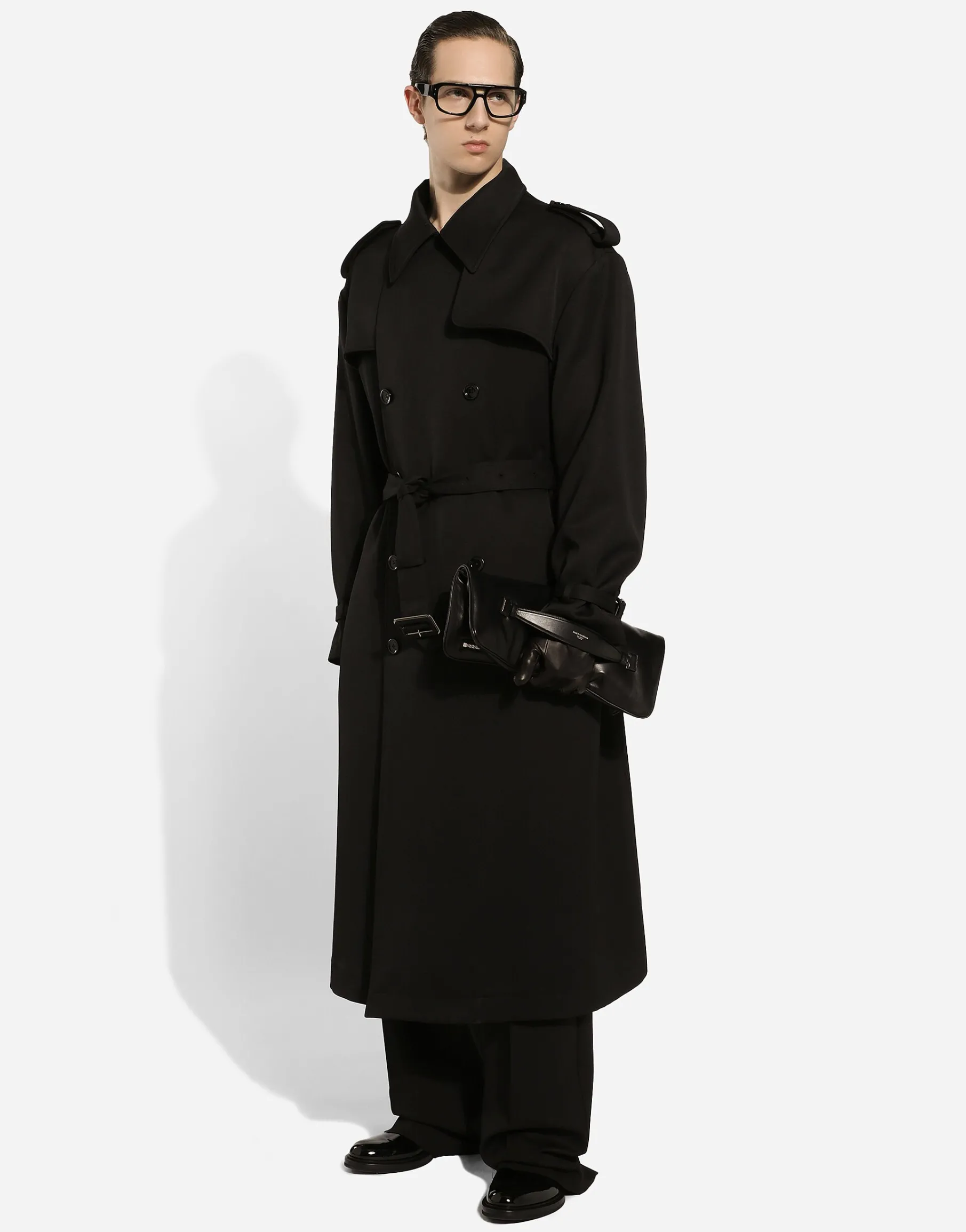 Double-breasted wool trench coat