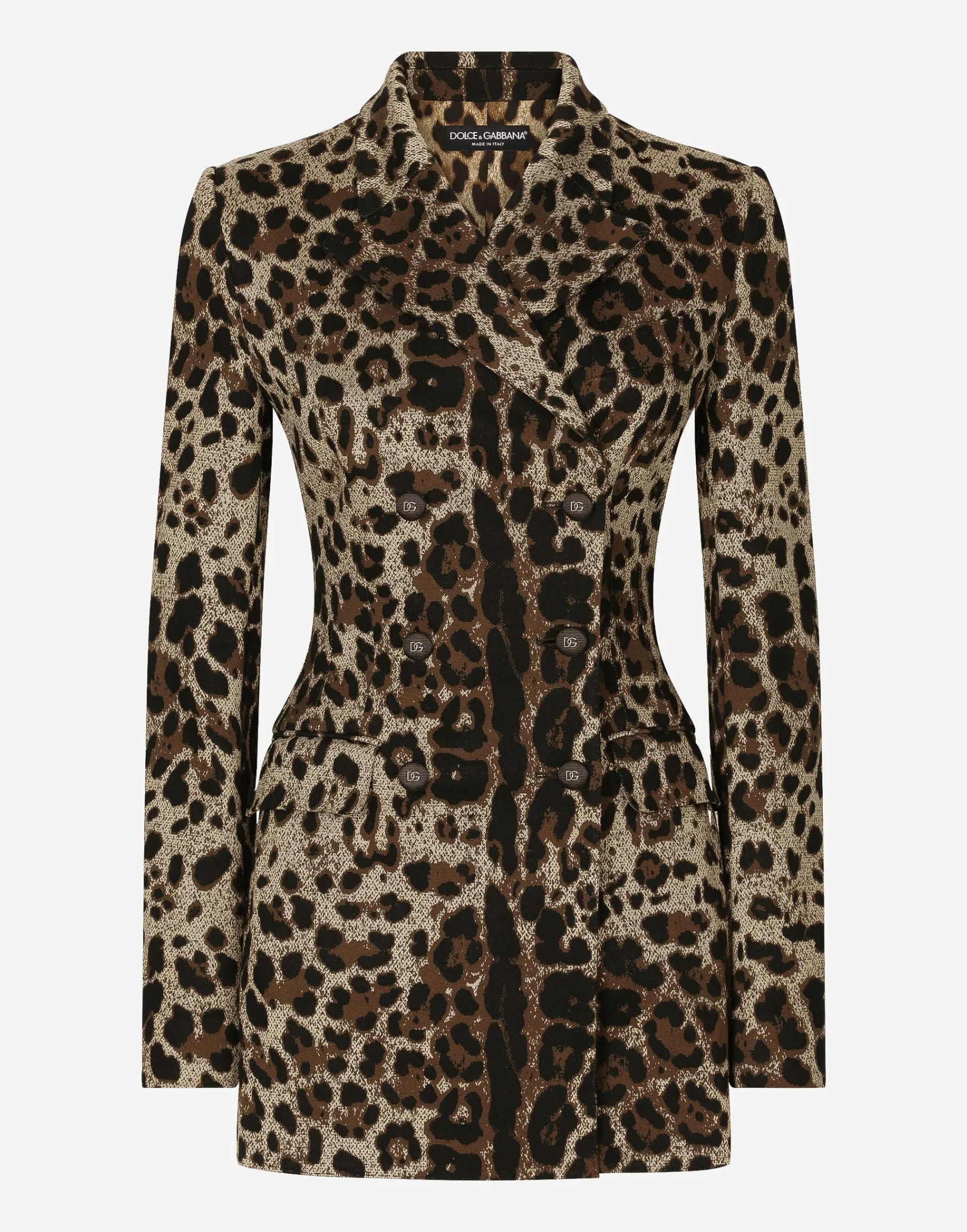 Double-breasted wool Turlington jacket with jacquard leopard design