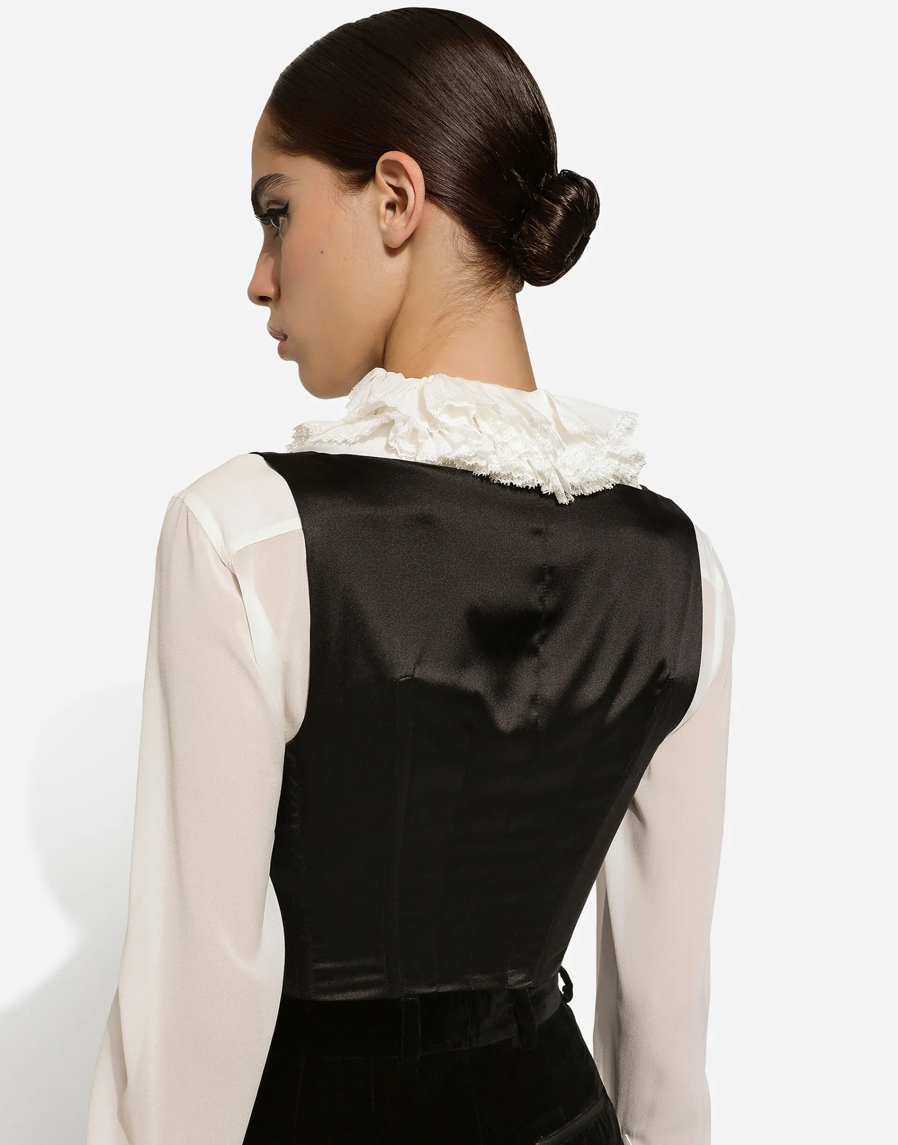 Double-breasted wool waistcoat with round neck