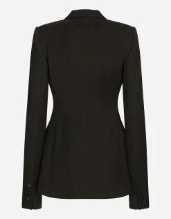 Double-breasted woolen jacket with side vents