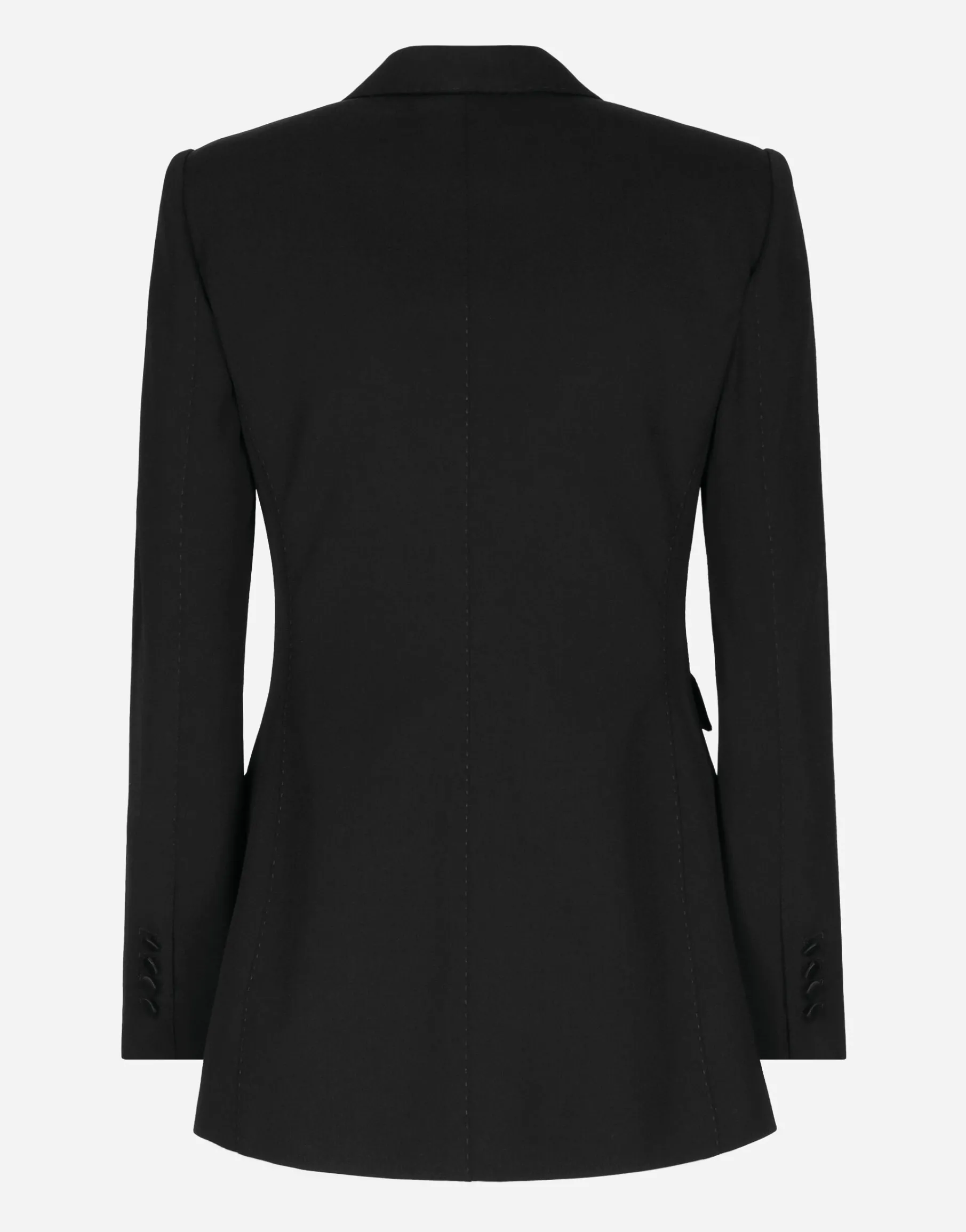Double-breasted woolen jacket with flower appliqué