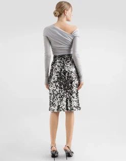 Draped top with asymmetric neckline
