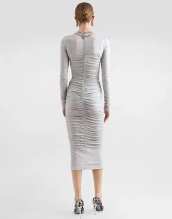 Draped wool jersey calf-length dress
