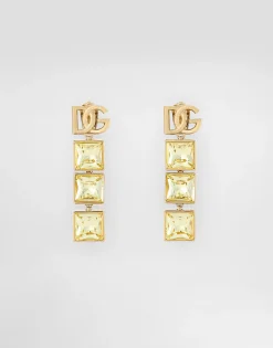 Drop earrings with DG logo and rhinestones