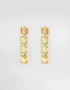 Drop earrings with DG logo and rhinestones