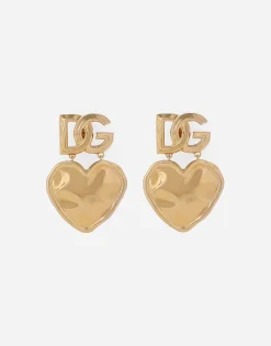 Drop earrings with hearts and DG logo