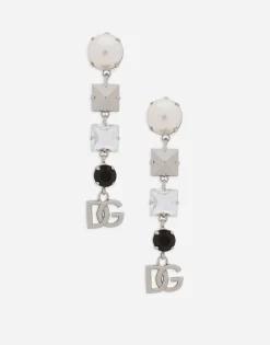 Drop earrings with rhinestones and DG logo