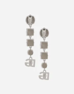 Drop earrings with rhinestones and DG logo