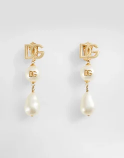 Drop earrings with teardrop accents, cabochons and DG logo