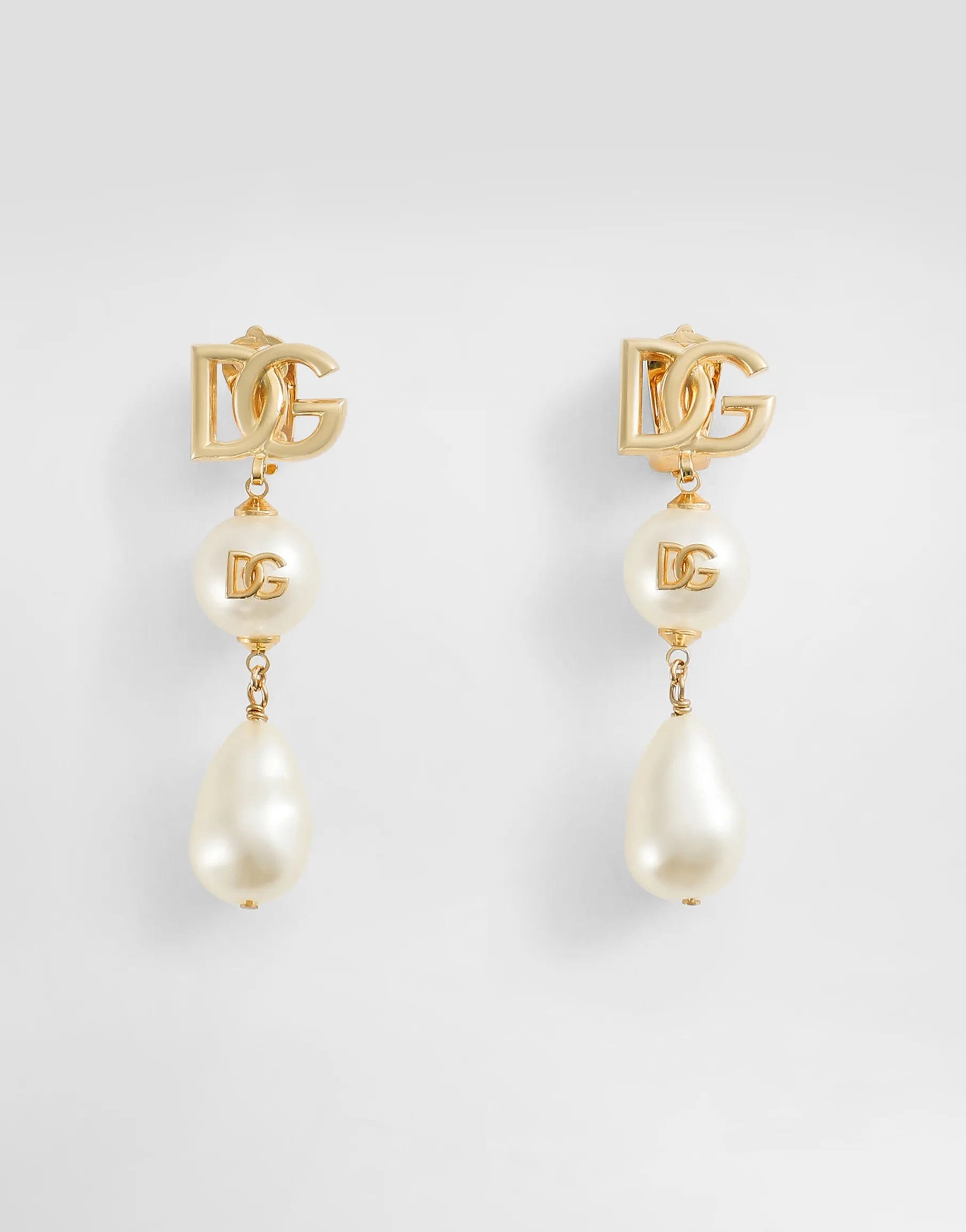 Drop earrings with teardrop accents, cabochons and DG logo