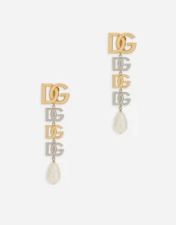 Drop earrings with two-tone DG multi-logo