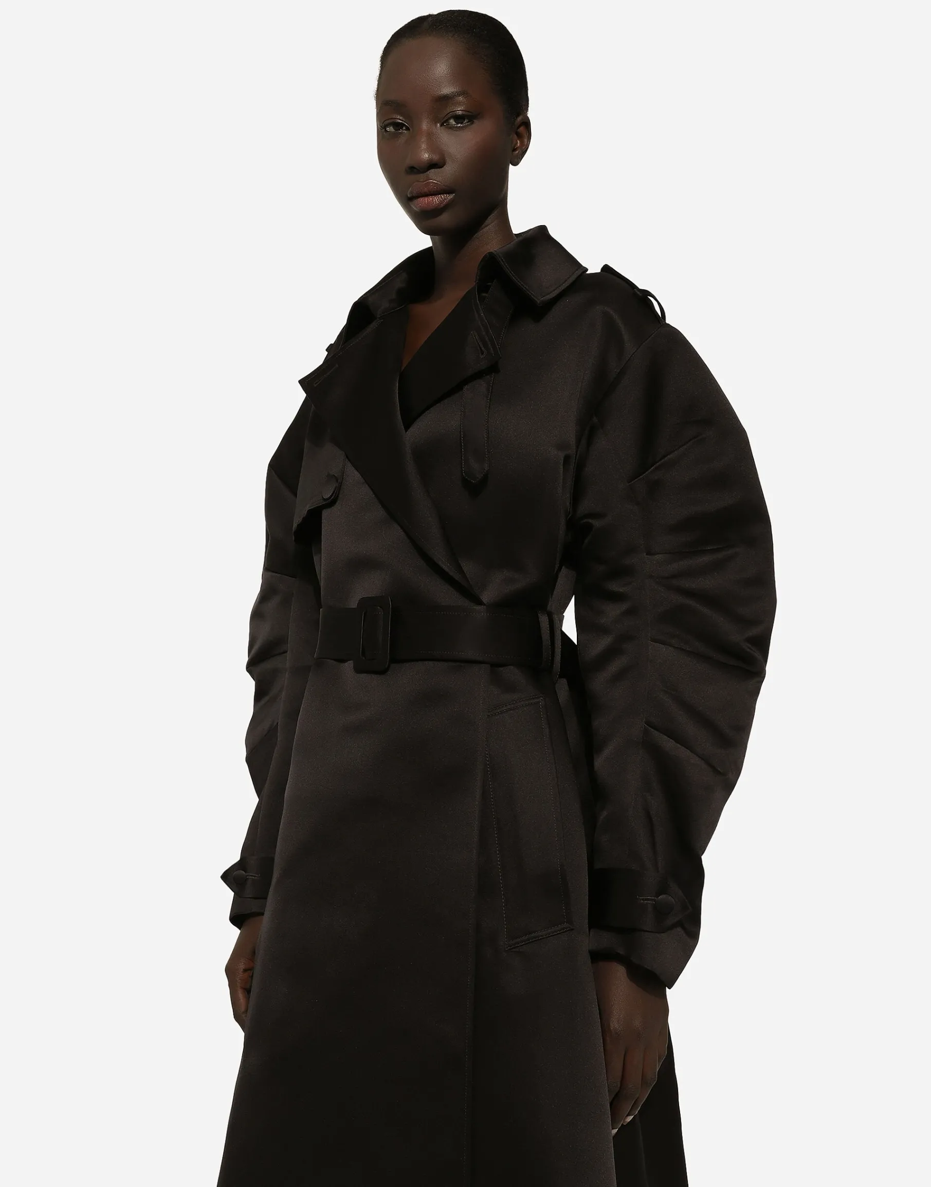 Duchesse trench coat with gathered sleeves
