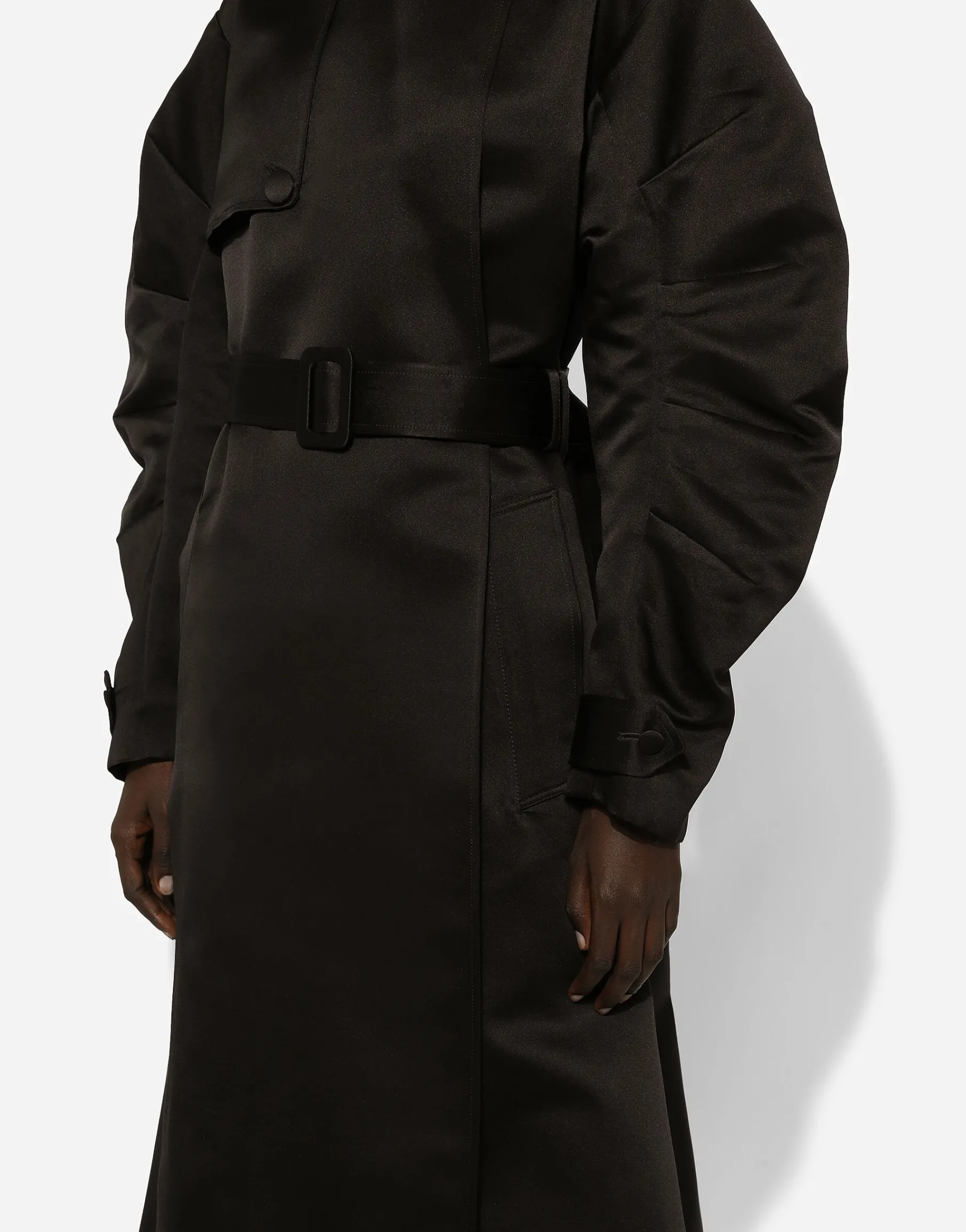 Duchesse trench coat with gathered sleeves