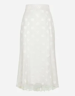 Dévoré satin godet skirt with DG logo