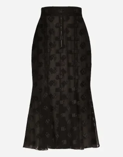 Dévoré satin godet skirt with DG logo
