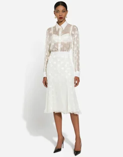 Dévoré satin godet skirt with DG logo