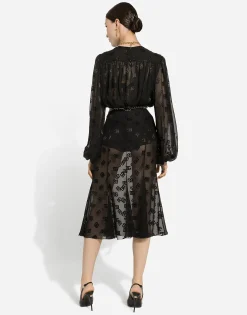 Dévoré satin godet skirt with DG logo