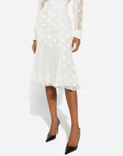 Dévoré satin godet skirt with DG logo