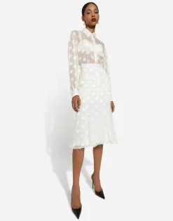 Dévoré satin godet skirt with DG logo