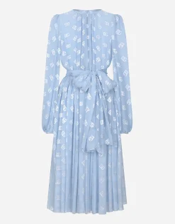 Dévoré silk jacquard calf-length dress with DG logo