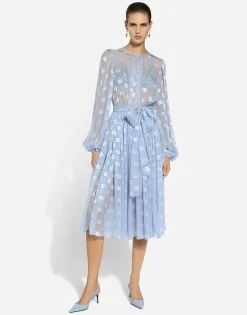 Dévoré silk jacquard calf-length dress with DG logo