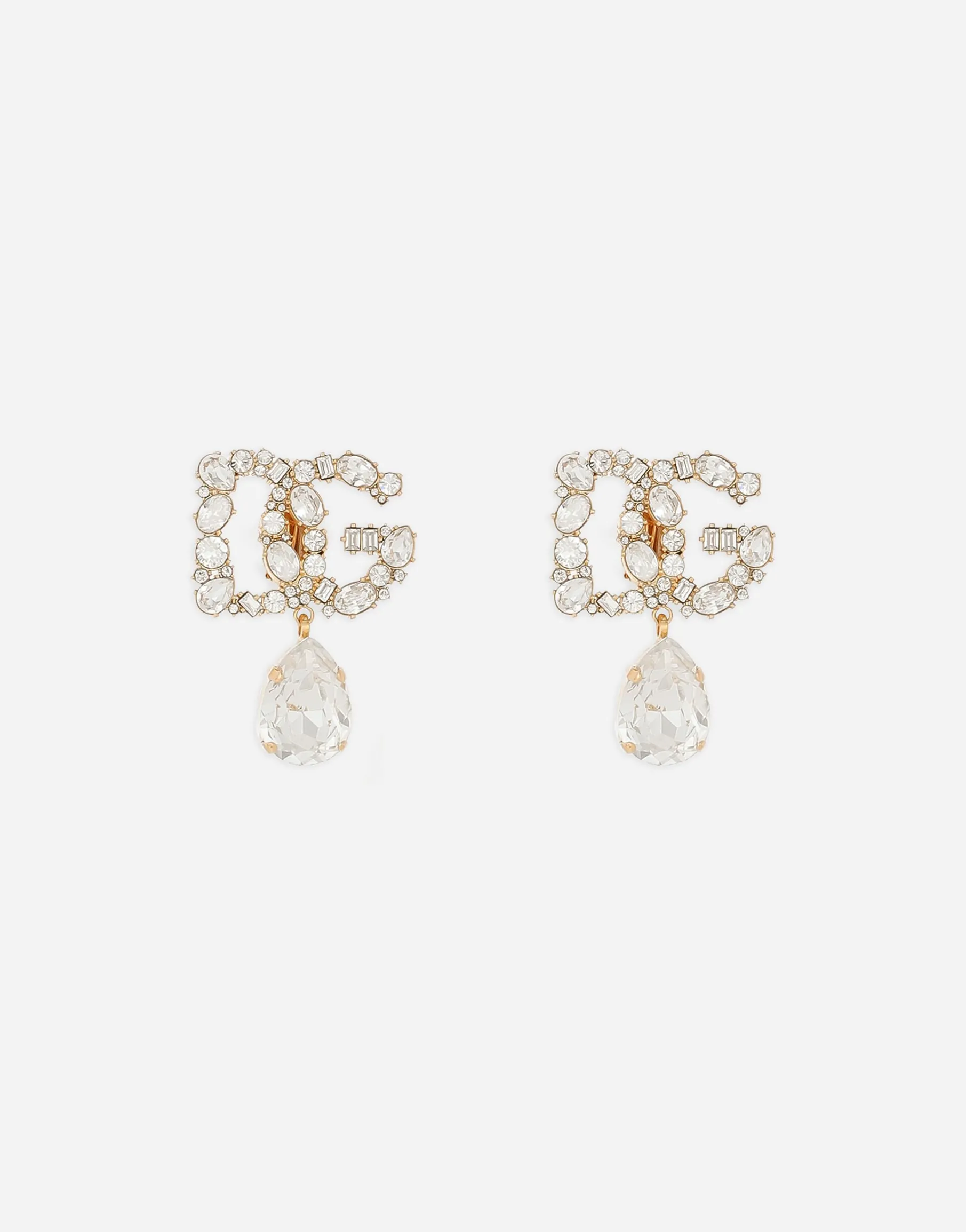 Earrings with DG logo and rhinestone teardrop pendant