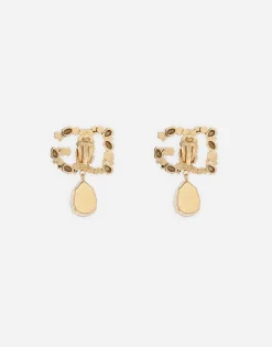 Earrings with DG logo and rhinestone teardrop pendant