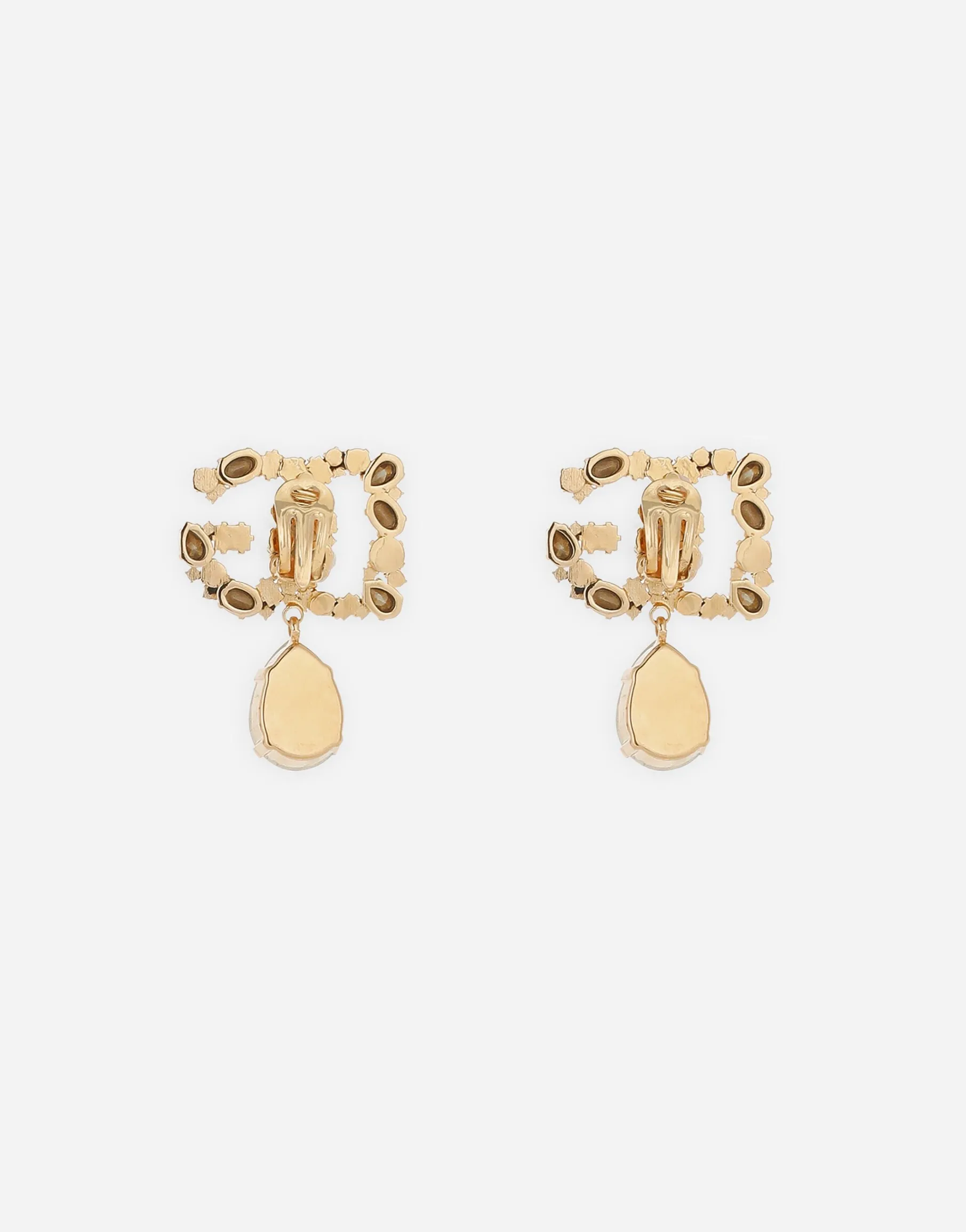Earrings with DG logo and rhinestone teardrop pendant