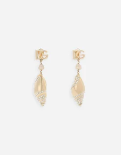 Earrings with rhinestone-detailed shell and DG logo