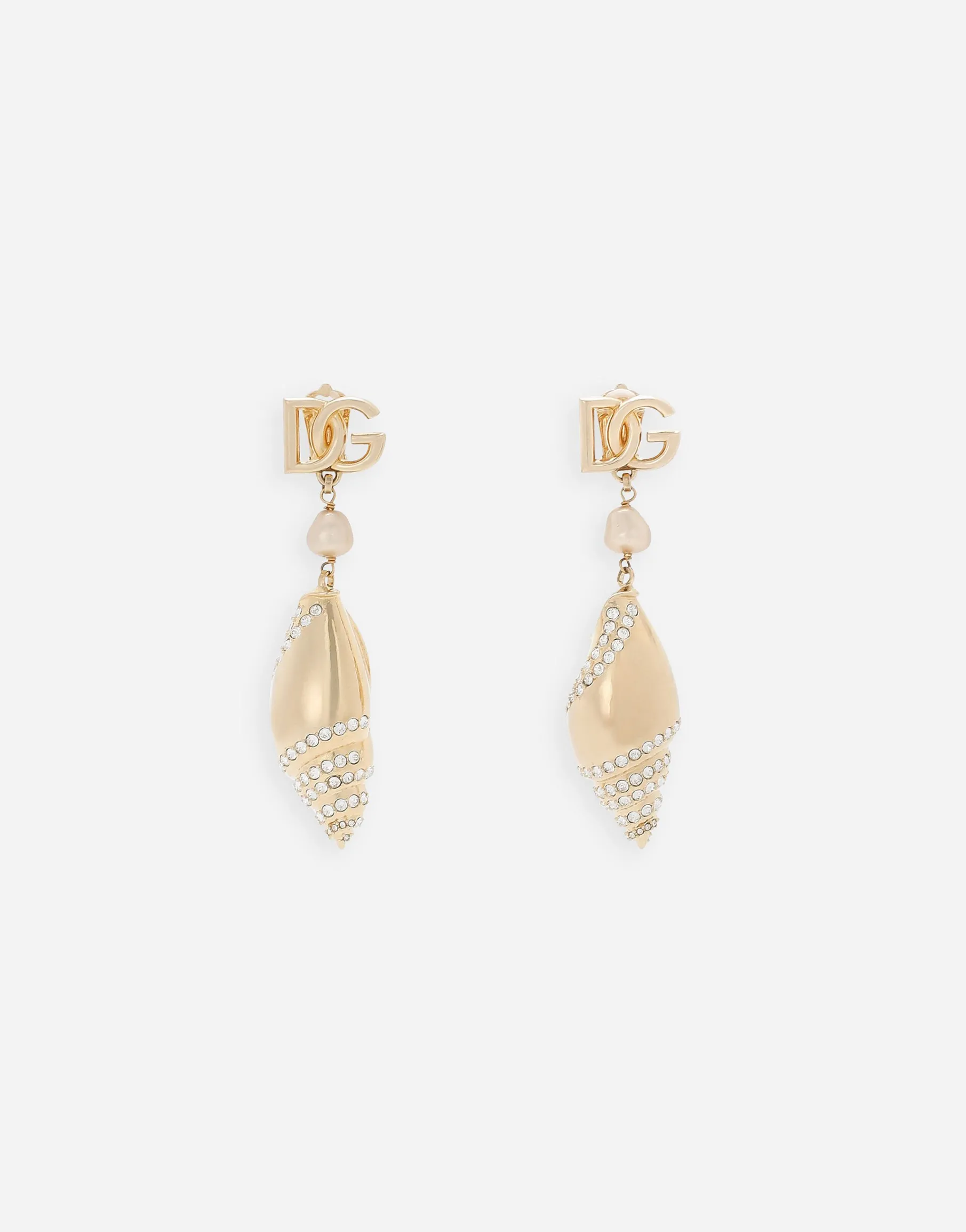 Earrings with rhinestone-detailed shell and DG logo