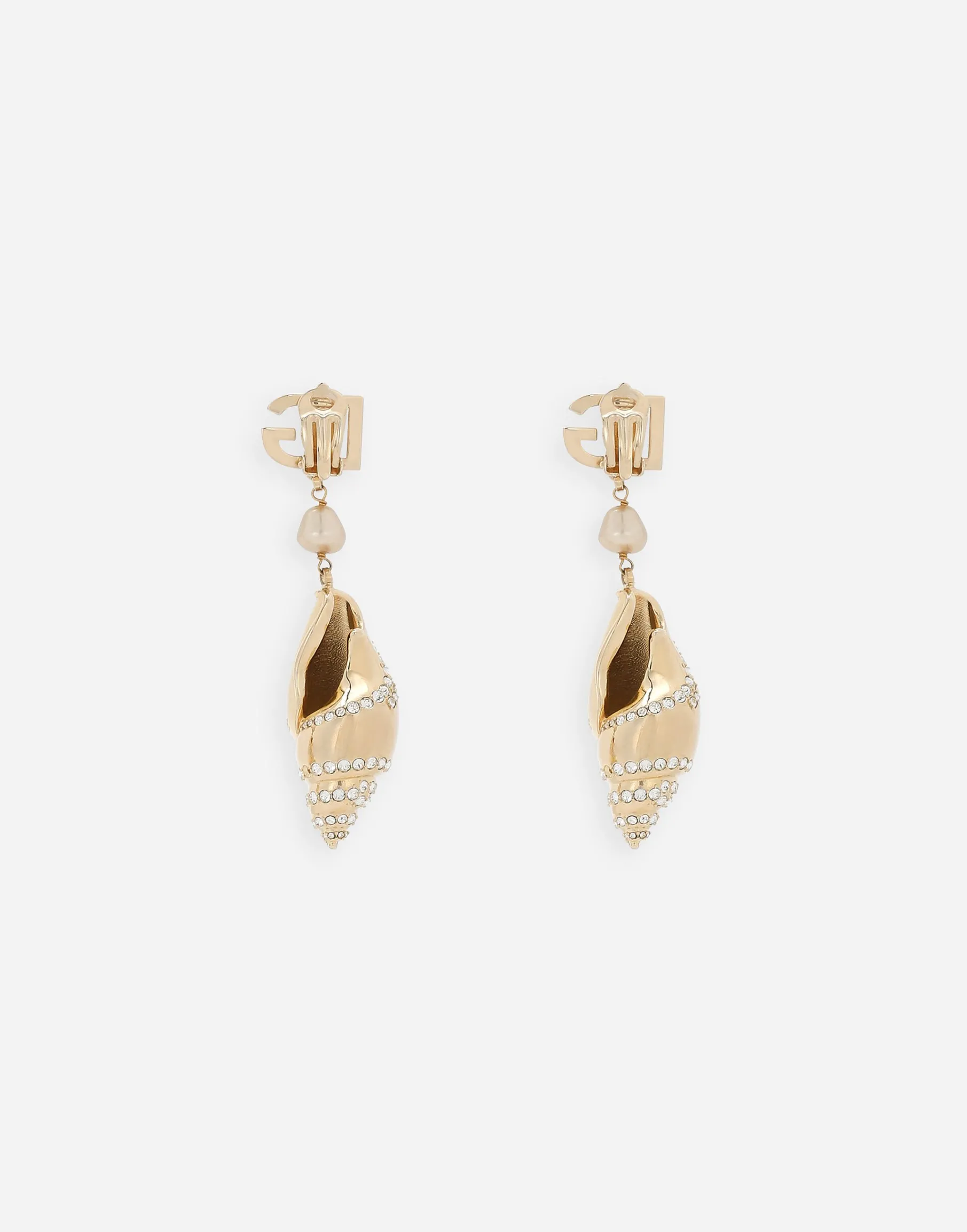 Earrings with rhinestone-detailed shell and DG logo