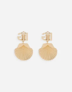 Earrings with rhinestone-detailed shell and DG logo