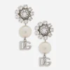 Earrings with rhinestones, pearls and DG logo