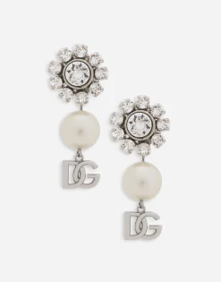 Earrings with rhinestones, pearls and DG logo