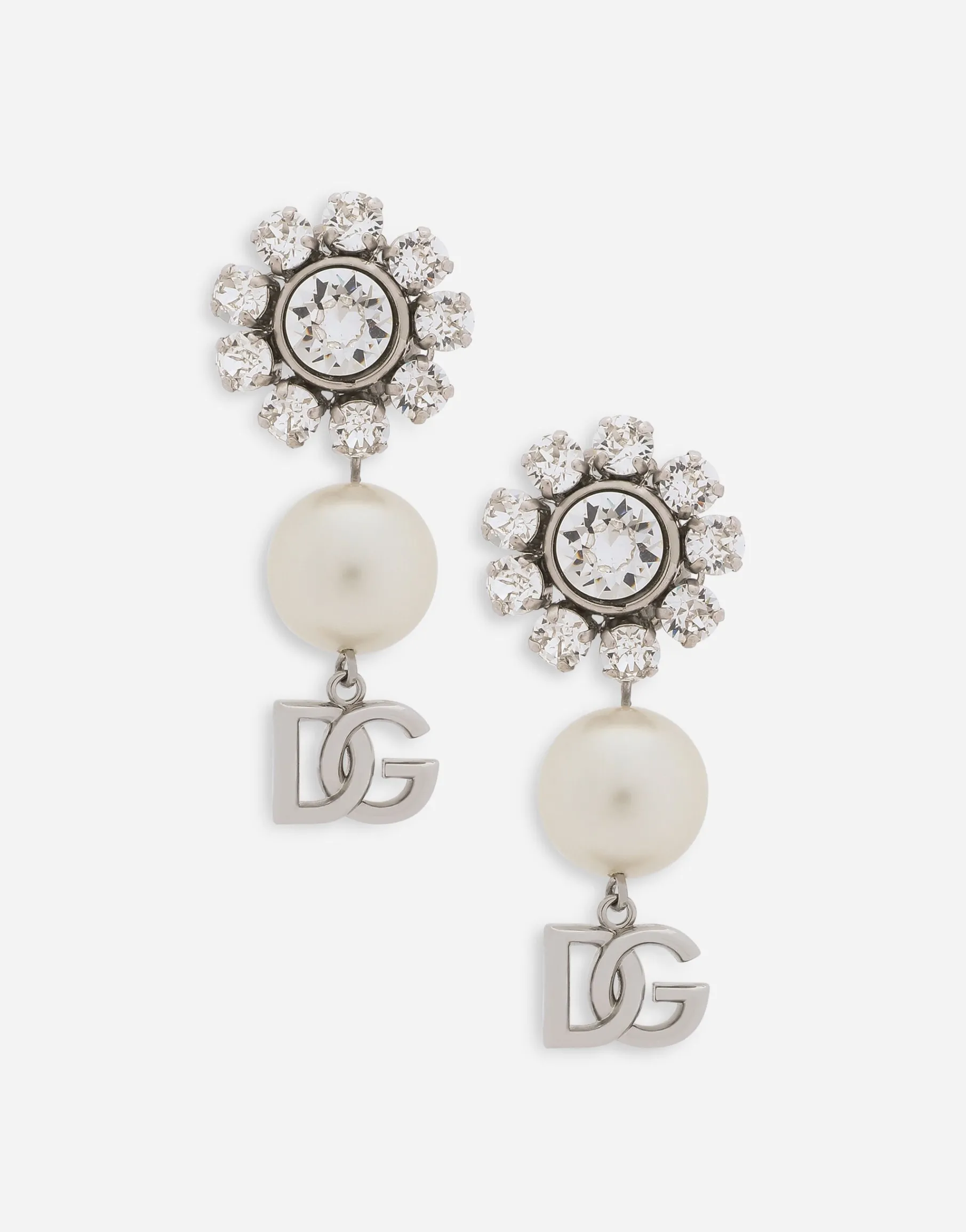 Earrings with rhinestones, pearls and DG logo