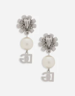 Earrings with rhinestones, pearls and DG logo