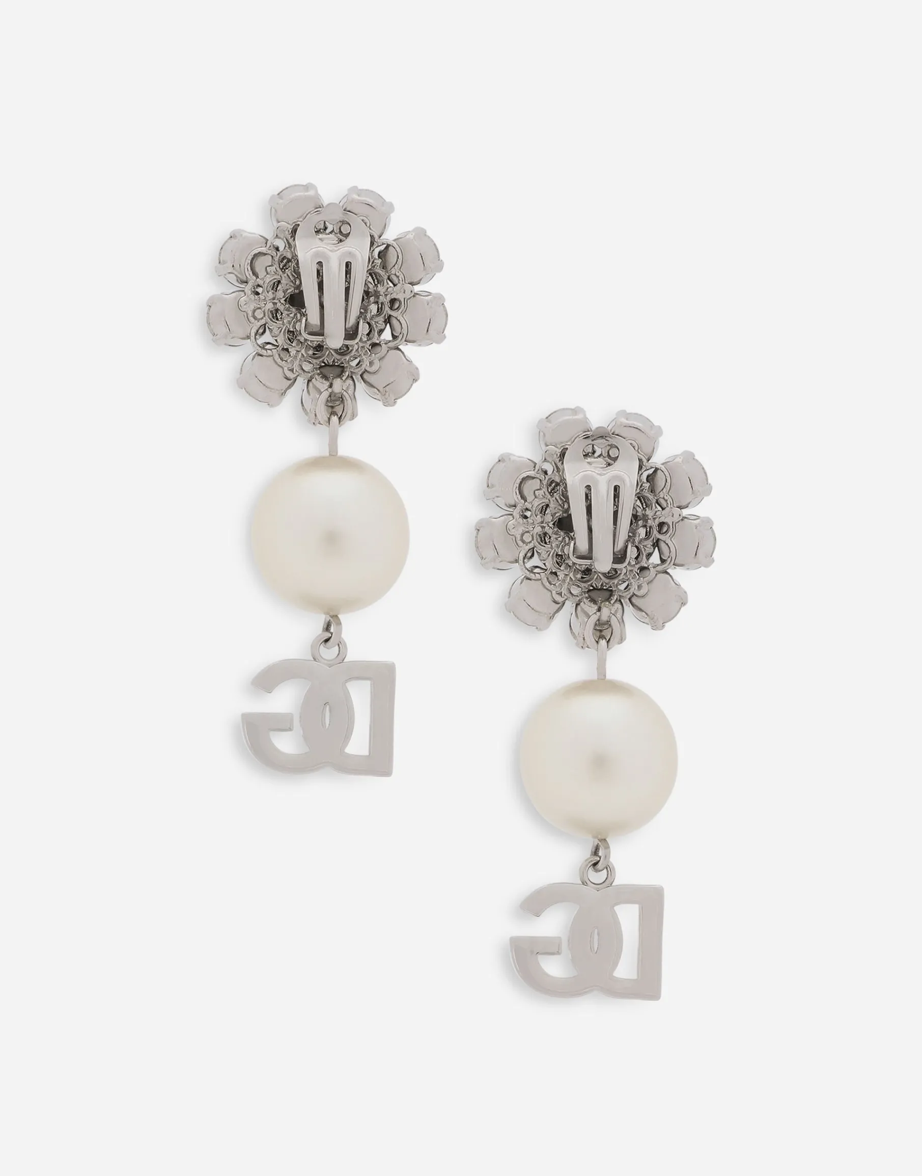 Earrings with rhinestones, pearls and DG logo
