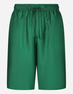 Embroidered silk jogging shorts