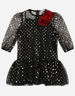 Embroidered tulle dress with sequins