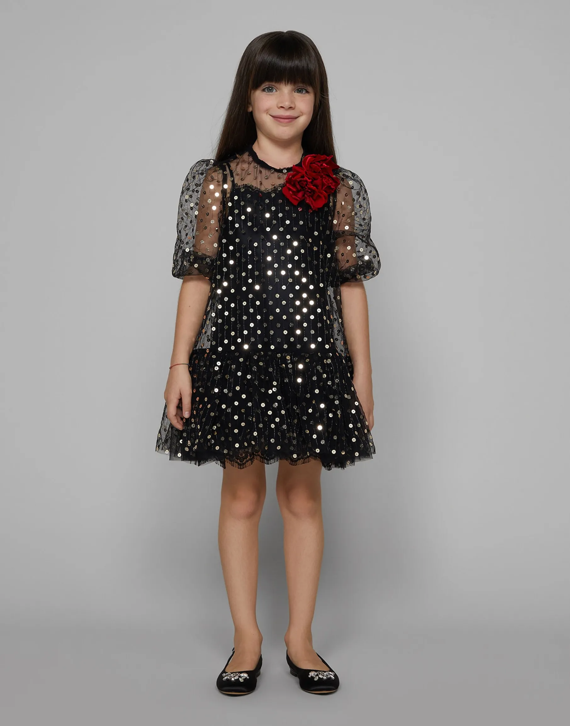 Embroidered tulle dress with sequins