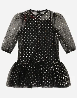 Embroidered tulle dress with sequins