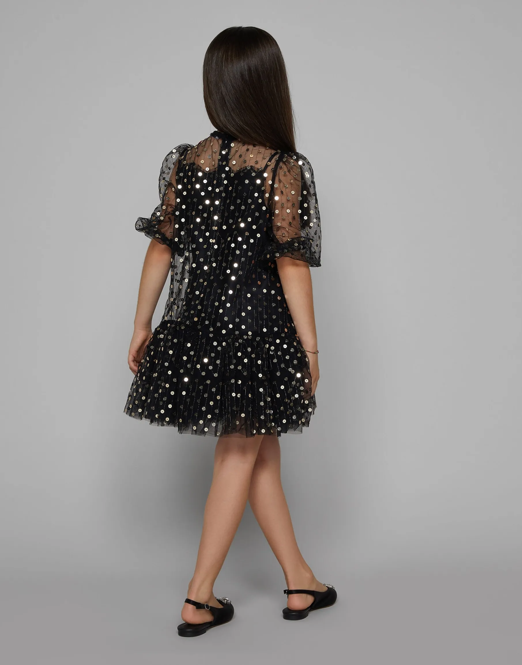 Embroidered tulle dress with sequins