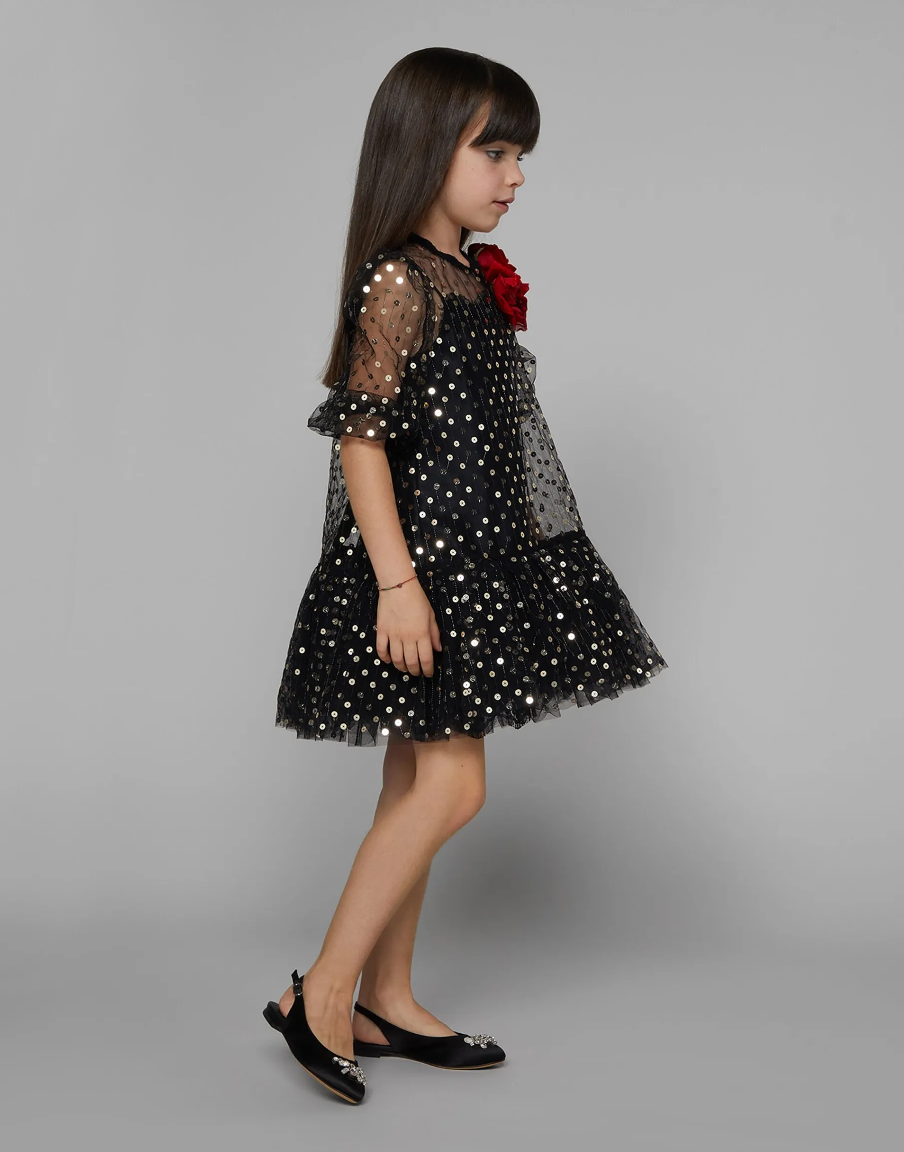 Embroidered tulle dress with sequins