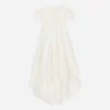 Empire-line silk muslin christening dress with short sleeves