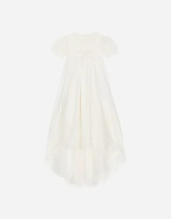 Empire-line silk muslin christening dress with short sleeves