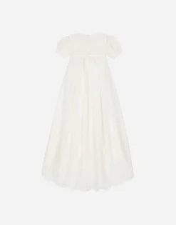 Empire-line silk muslin christening dress with short sleeves