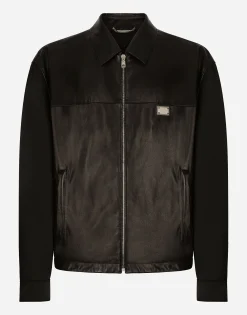 Fabric and leather jacket