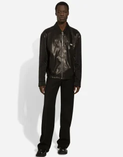 Fabric and leather jacket